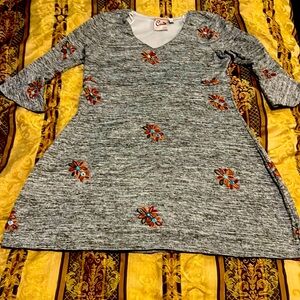 🔥SUPERIOR HEATHER GREY COTTON EMBROIDERED FLORAL DRESS